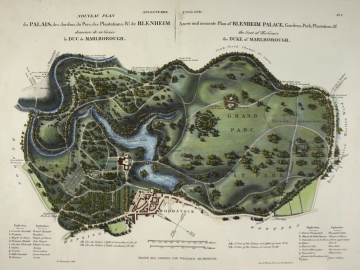 A map of Lancelot "Capability" Brown's famous Blenheim Palace Grounds, near Oxford, without a straight road in sight. Source: Wikipedia Commons license.